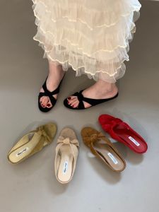 Faux Suede Tied Small Heel Square Toe Flat Sandals