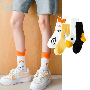 【Free Shipping】Cute Funny Goose Head Printed Middle Tube Socks Korean Fashion Comfortable Breathable Cotton Casual Ankle Couple Socks