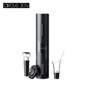 Circle Joy ชุดที่เปิดขวดไวน์ไฟฟ้า 4 In 1 สกรูไม้ก๊อกอัตโนมัติ เครื่องมือครัว Black Samurai Wine opener