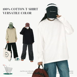 Pure Cotton Long Sleeves T-shirt Male and Female Couples Wear Side Slit Bottoming Shirt Autumn Loose Easiest for Match Solid Color round Neck Sweater