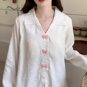 New Cloud Cotton Pajamas for Women Spring and Autumn Korean Style Sweet Wind with Chest Padded Long Sleeve Pijama Sleepwear Thin Home Clothing Set