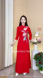 Áo Dài Lụa Mỹ Cao Cấp Họa Tiết Đính Kết Thủ Công Tỉ Mỉ - Mã C5