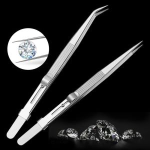 Stainless Steel Jewelry Tweezers With Adjustable Non-slip Lock Gemstone Tweezers Hand Tools Straight Curved