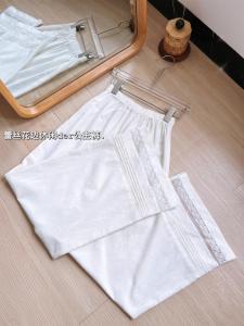 Summer Cotton Linen Straight Leg Pants Chinese Style Internal Matching Casual Wide Leg Pants White Lace Trim Versatile Trousers