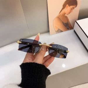 Hello-Sunglasses Stylish Frameless Rectangular Sunglasses for Women Aesthetic Shades 2023 Sun Protection with Uv Protection Drive Sun Glasses for Ladies Original