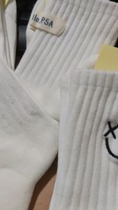 Kaos Kaki Wanita Warna Putih Bordir Gambar Smile Panjang Tinggi Bawah Betis Bahan Katun Ankle Socks 2325