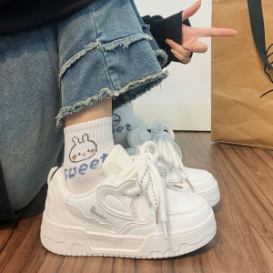 Womens Breathable Casual Shoes Spring Summer 2024 Trendy Thick Bottom School Style Flat Laces Fashionable All-Match Sneakers