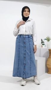 Rok Wanita Jeans Kekinian Kancing Depan BB 40-70