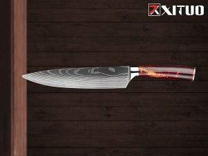 XITUO Pisau Dapur Daging Baja Super Tajam & Piso Chef Knife Damascus Pattern