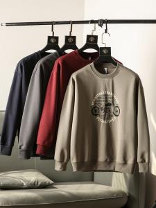 Autumn New American Retro Print Mens Fashion Loose Casual Versatile round Neck Hoodie Base Shirt Trendy Youth Casual Cotton Polyester