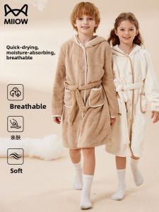MiiOW | Thick Hooded Coral Fleece Robe for Boys and Girls