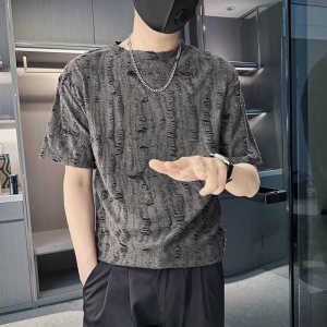 Ripped Stylish American Retro T-Shirt Mens Short-Sleeved Summer Thin Trendy High Street T-shirt Fashion Brand Half Sleeve Tops