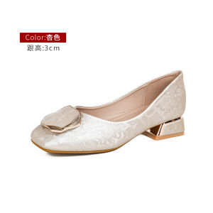 New Chinese Style Chunky Heel Single Shoes Womens Autumn 2025 Flag Dress Shoe Medium Heel Large Size Womens Shoes 41 to 43