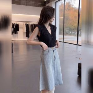 DANTING | Korean Style Knit Top & Denim Skirt Set Slimming and Stylish