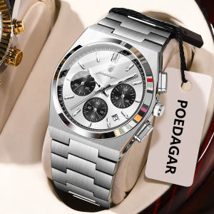 POEDAGAR Luxury Mens Watch Chronograph Date Stainless Steel Casual Man Clock Waterproof Luminous Fashion Quartz Watches For Men