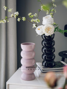 Beads String Vase Medieval Porcelain Minimalist Modern Straight-leg Black Holly Flower Arrangement Decoration Home Desktop Ornaments Vase