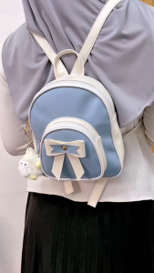 Ziva Tas Ransel Sekolah Wanita Mini Kulit Backpack Tas Gendong Pita Cantik Tas Fungsional Dua Ruang Bahan Kulit Fee Gantungan