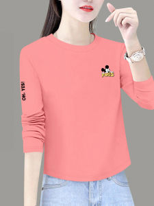 Pink Long Sleeve Pure Cotton Loose Womens Base Shirt Spring Autumn New Style Casual Creative Print Short Top Korean Style