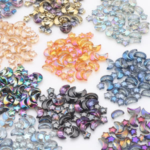 60Pcs Mixed Crystal Glass Star Moon Loose Pendants Beads Crafts For DIY Making Jewelry Handmade Earing Necklace Accessories