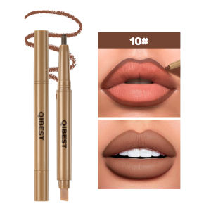 QIBEST Double Head Lip Liner&Brush Pen Makeup Mist Matte Contour Tint Lipstick Pencil 2 In 1 Stick Lasting Nude Black Lipliner