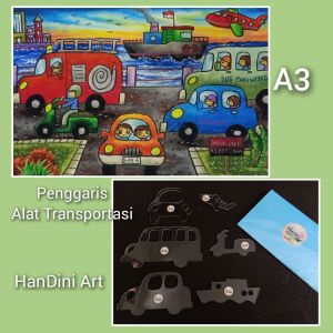Penggaris Alat Transportasi 6 Model Cetakan Akrilik Alat Transportasi HanDini Art Peralatan Menggambar