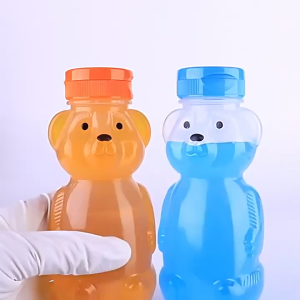 Honey Bear Mini Juice Straw Cup Plastic Drinking Cup with Lid Long Straw Leak Proof Durable Transparent Dishwasher Safe for Home On The Go