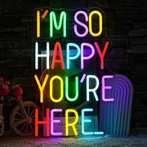 Im So Happy Youre Here Neon Sign Dimmable Positive Affirmation LED Light for Kids Room Classroom Home Business Wall Art Decor