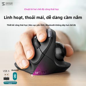 Sanwa Supply | Wireless Trackball Mouse Bluetooth Dual Mode Rechargeable Silent Ergonomic Vertical Grip