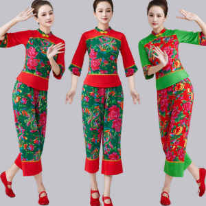 จีนตะวันออกเฉียงเหนือขนาดใหญ่ดอกไม้ Danghua เพลงพื้นบ้านเครื่องแต่งกายฤดูร้อนใหม่ชุดหลวมสไตล์ผ้าไหมนมเอวสูงข้อเท้ายาวกางเกงสําหรับหญิง
