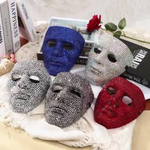 Full Face Rhinestone Masquerade Mask Crystal Studded Performance Mask for Street Dance Halloween and Party