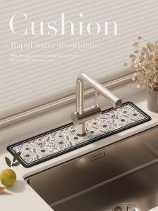 Màu Đen Trắng Retro Phong Cách Mỹ Vòi Chậu Rửa Nhà Bếp Tấm Thấm Hút Thảm Thoát Nước Phòng Tắm Thảm Trải Sàn Nhà Bằng Cao Su Tự Nhiên