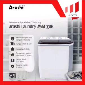 Arashi Mesin Cuci 2 Tabung 6 kg AWM 602. Khusus JAKARTA dengan INSTAN ORI Garansi Resmi