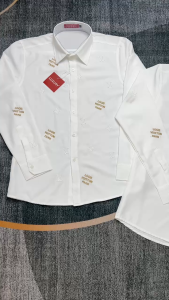 Áo sơ mi nam tay dài họa tiết và chữ thêu chắc chắn không bong tróc vải lụa mềm mịn