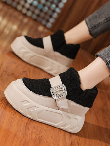 Fluffy Shoes Womens 2023 New Winter Fleece-lined Thickened Snow Cotton Boots Easiest for Match Platform Shoes Thick Sole Hidden Heel Casual Sneakers