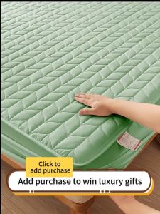 Quilted Mattress Cover Fitted Waterproof Bed Sheet Single Queen King Size Mattress Protector Leaf Style