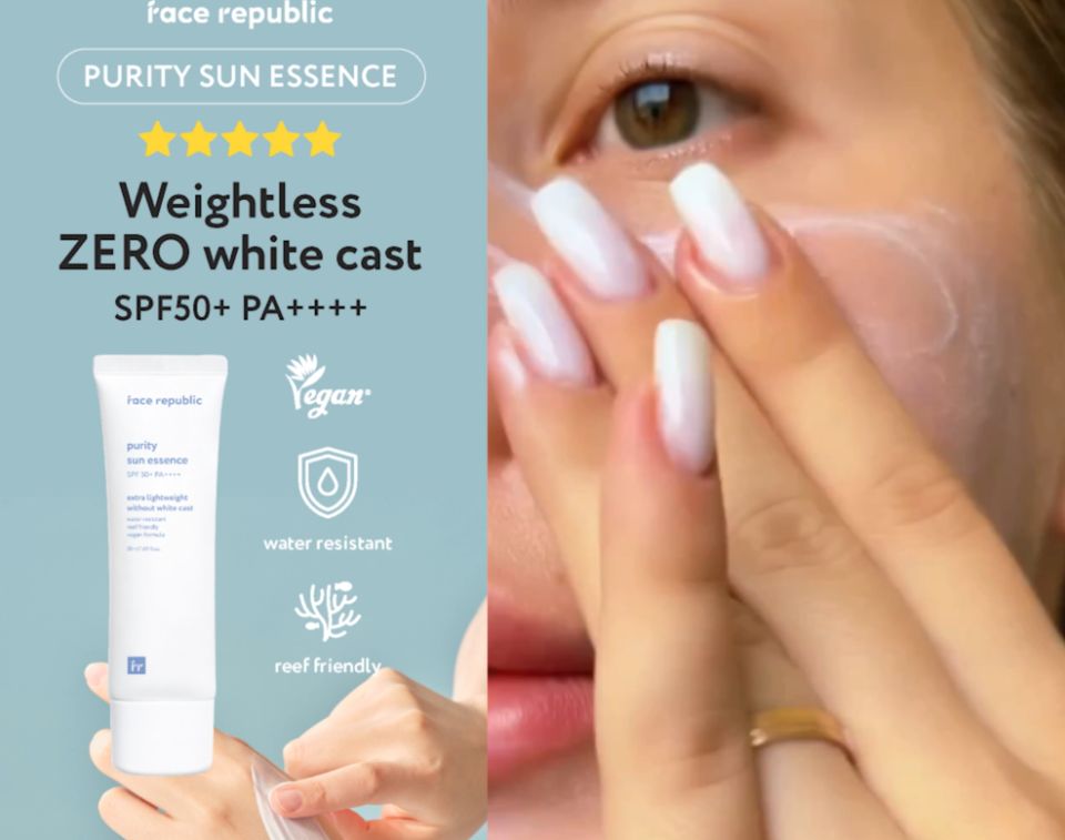 Face Republic Purity Sun Essence SPF50+ PA++++: No Whitecast Water Resistant Niacinamide Vegan Skincare