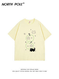 Áo Thun Tay Ngắn Mềm Mại Màu Xanh Lá Cây Bắc Cực Dành Cho Nữ Mùa Hè 2025 Phong Cách Mới in Hình Mèo Cưng Dễ Thương