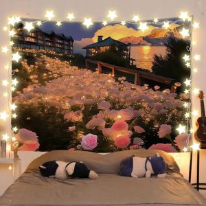 VIKAMA Rizhao Jinshan Scenic Tapestry Wall Hanging Home Decor for Bedroom Living Room Dorm Snow Mountain Dusk Linen