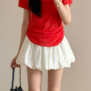 Váy Ngắn Xếp Ly Cạp Cao Màu Vàng Cho Nữ Mùa Hè Mỏng Đa Năng Dáng Chữ a Rộng Rãi Váy Ngắn Xếp Ly Phong Cách Mới