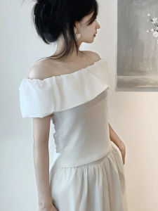 BINKAFENNY | French Lace Trim White One Shoulder Short Sleeve T-Shirt Women Summer High End Unique Waist Cinch Beautiful Elegant Top
