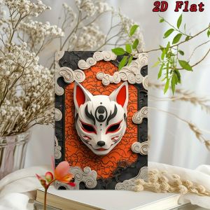 Brand Japanese Kitsune Mask Metal Wall Art Aluminum Sign For Gym Bathroom Studio Home Decor Gift