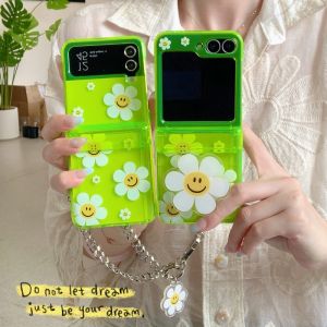 เคสโทรศัพท์มือถือ Samsung ZFlip6 ลายดอกทานตะวันยิ้มสีเขียวฟลูออเรสเซนต์ ปกป้องจอพับได้ ดีไซน์แฟชั่นสำหรับผู้หญิง