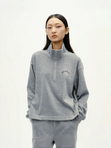 URLAZH | Retro Corduroy Half-Zip Polo Collar Womens Sweatshirt