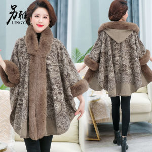 Áo Khoác Len Cardigan Rộng Rãi Thời Trang Thu Đông Có Mũ Trùm Đầu Cho Phụ Nữ Trung Niên Và Cao Tuổi Áo Khoác Ngoài Có Cổ Áo Choàng Lớn Che Phủ Thịt