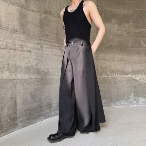 Dark Knight Wide Leg Casual Pants Multi-Panel Design Mens Fashion Spring Summer Black Grey White Straight Tube Trousers