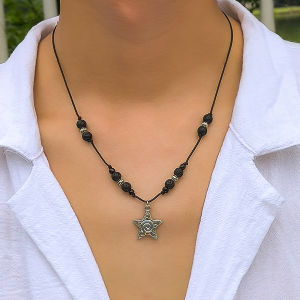 Ingemark | Ingemark Simple Trendy Five-Pointed Star Pendant Choker Necklace for Men Creative Beaded Adjustable Rope Chain Jewelry 2025 New