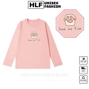 Áo thun dài tay form xuông rộng cotton 100% Bàn chân gấu give me five áo tay dài nam nữ HLFashion