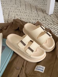 Fashionable Thick Heel Slippers for Women Summer Outdoor Casual Double Strap Sandals Beach Shoes Comfortable Flat Bottom PVC
