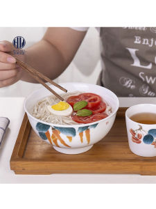 Hand-Painted Underglaze Ceramic Rice Bowl Soup Bowl with Stand Heat-Resistant for Air Fryer round Shape Plant Floral Pattern