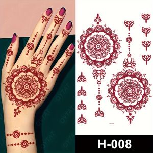 Red Vintage Henna Temporary Tattoo For Hands Women Body Art Fake Tattoo Lace Finger Tattoo Stickers For Indian Mehndi Festival